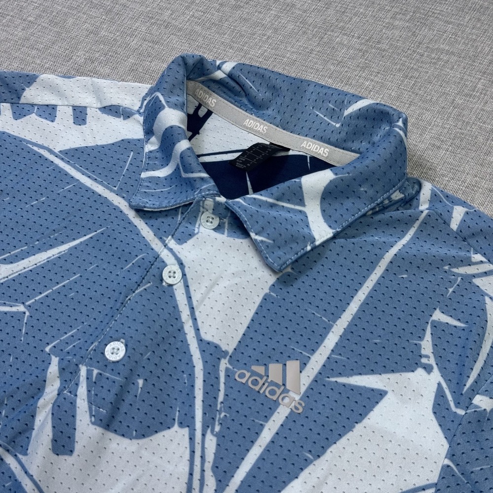 Adidas Polo Shirt Mens M Blue 100% Polyester Golf Collared Moisture Wicking